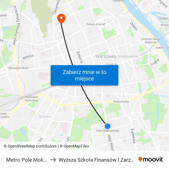 Metro Pole Mokotowskie 04 to Wyższa Szkoła Finansów I Zarządzania W Warszawie map