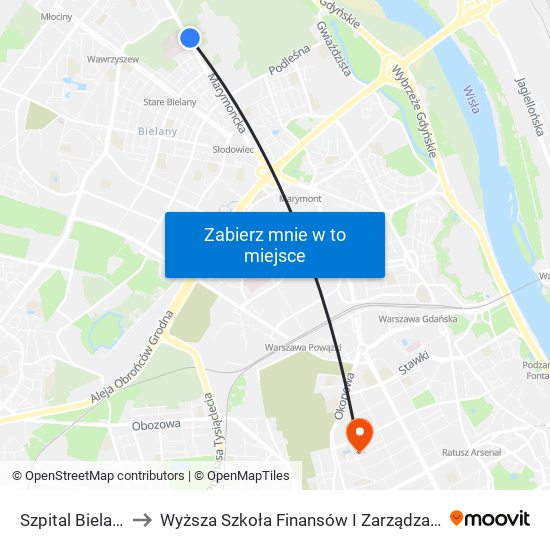 Szpital Bielański 03 to Wyższa Szkoła Finansów I Zarządzania W Warszawie map