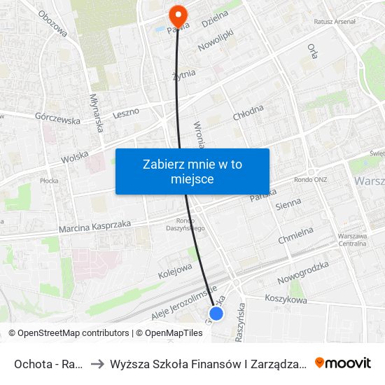 Ochota - Ratusz 01 to Wyższa Szkoła Finansów I Zarządzania W Warszawie map