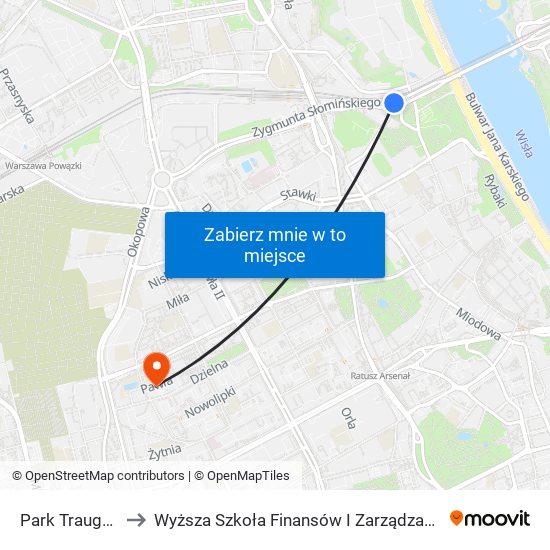 Park Traugutta 04 to Wyższa Szkoła Finansów I Zarządzania W Warszawie map