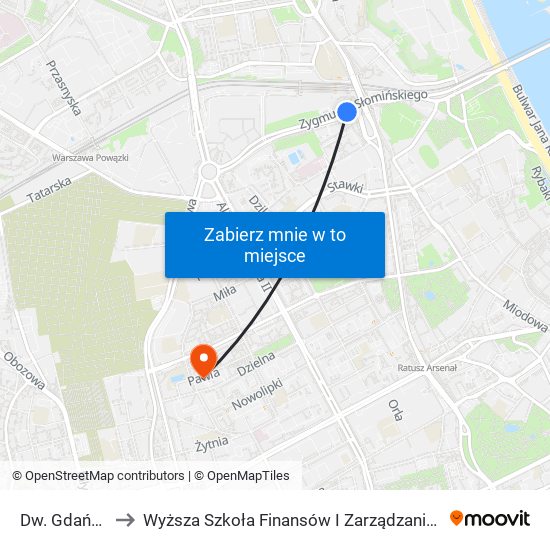 Dw. Gdański 08 to Wyższa Szkoła Finansów I Zarządzania W Warszawie map