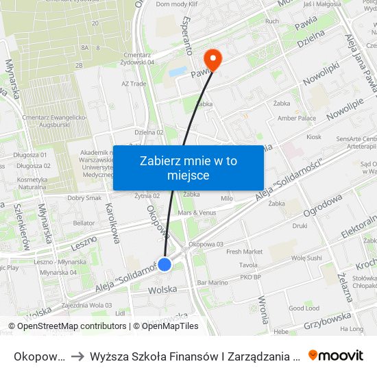 Okopowa 04 to Wyższa Szkoła Finansów I Zarządzania W Warszawie map