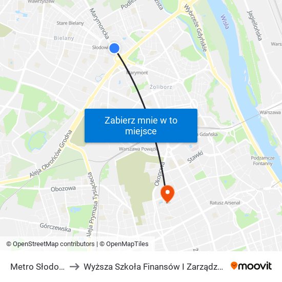 Metro Słodowiec 06 to Wyższa Szkoła Finansów I Zarządzania W Warszawie map