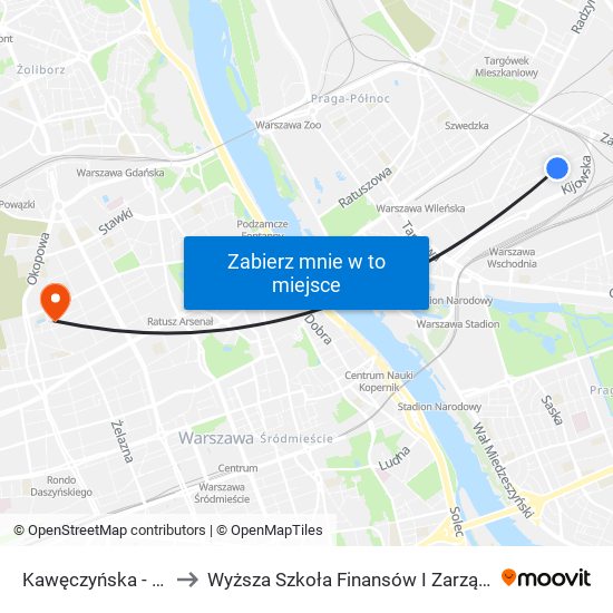 Kawęczyńska - Bazylika 01 to Wyższa Szkoła Finansów I Zarządzania W Warszawie map