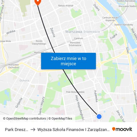 Park Dreszera 06 to Wyższa Szkoła Finansów I Zarządzania W Warszawie map
