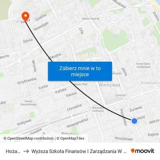 Hoża 04 to Wyższa Szkoła Finansów I Zarządzania W Warszawie map