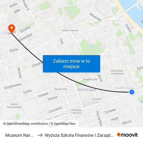 Muzeum Narodowe 06 to Wyższa Szkoła Finansów I Zarządzania W Warszawie map