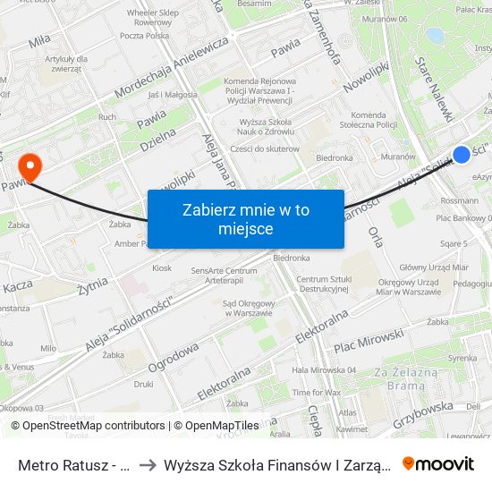 Metro Ratusz - Arsenał 09 to Wyższa Szkoła Finansów I Zarządzania W Warszawie map