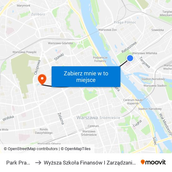 Park Praski 02 to Wyższa Szkoła Finansów I Zarządzania W Warszawie map