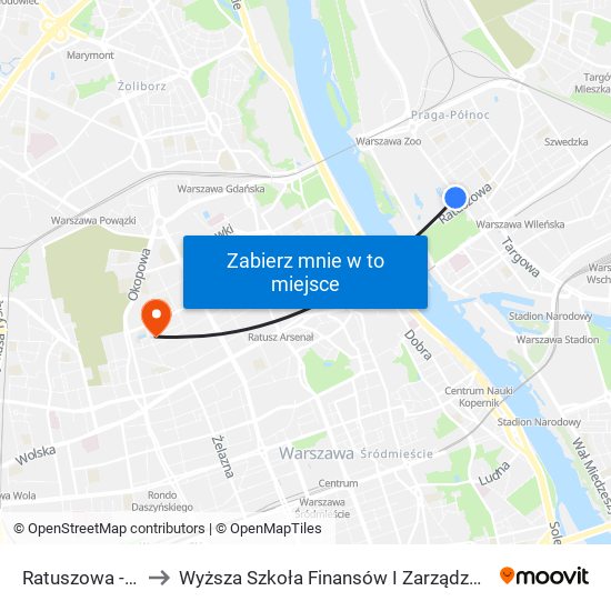 Ratuszowa - Zoo 02 to Wyższa Szkoła Finansów I Zarządzania W Warszawie map