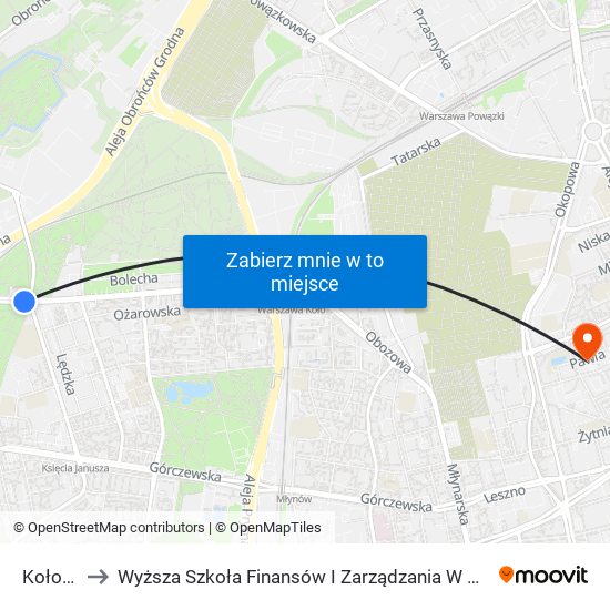 Koło 01 to Wyższa Szkoła Finansów I Zarządzania W Warszawie map