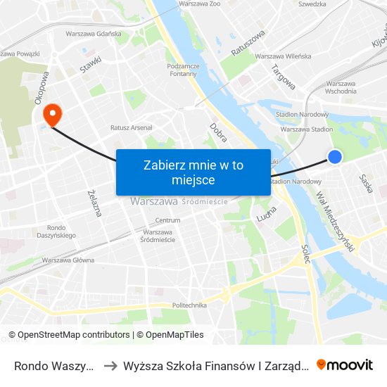 Rondo Waszyngtona to Wyższa Szkoła Finansów I Zarządzania W Warszawie map