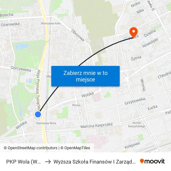 PKP Wola (Wolska) 03 to Wyższa Szkoła Finansów I Zarządzania W Warszawie map