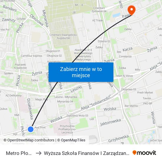 Metro Płocka 03 to Wyższa Szkoła Finansów I Zarządzania W Warszawie map