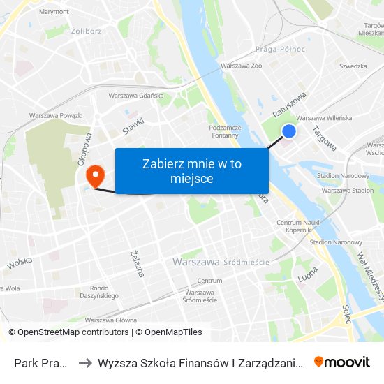 Park Praski 01 to Wyższa Szkoła Finansów I Zarządzania W Warszawie map