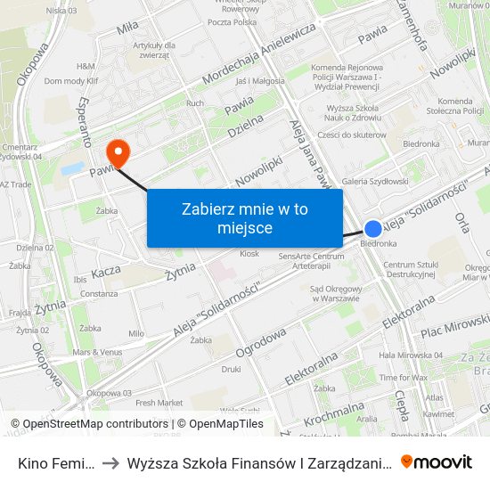 Kino Femina to Wyższa Szkoła Finansów I Zarządzania W Warszawie map