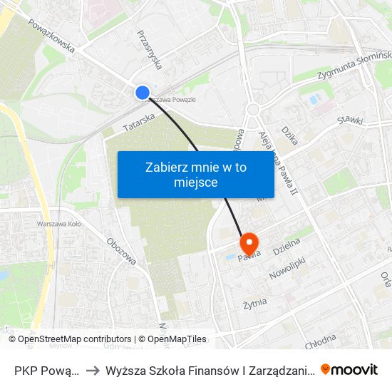 PKP Powązki 01 to Wyższa Szkoła Finansów I Zarządzania W Warszawie map