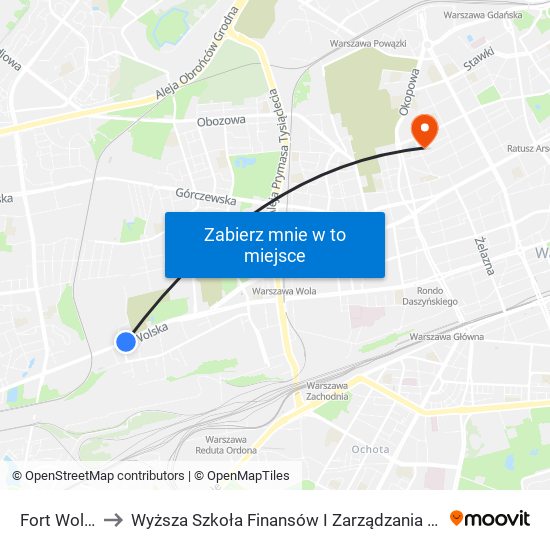 Fort Wola to Wyższa Szkoła Finansów I Zarządzania W Warszawie map