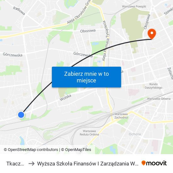 Tkaczy 01 to Wyższa Szkoła Finansów I Zarządzania W Warszawie map