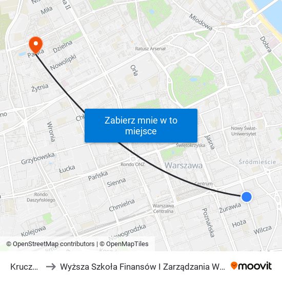 Krucza 04 to Wyższa Szkoła Finansów I Zarządzania W Warszawie map