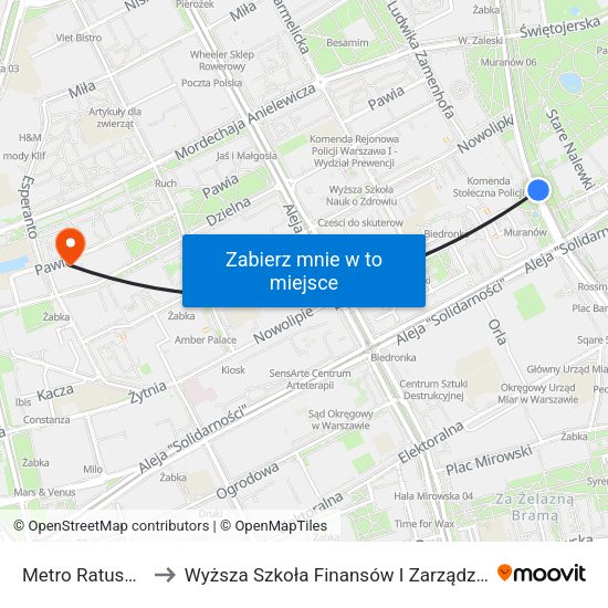 Metro Ratusz - Arsenał 02 to Wyższa Szkoła Finansów I Zarządzania W Warszawie map