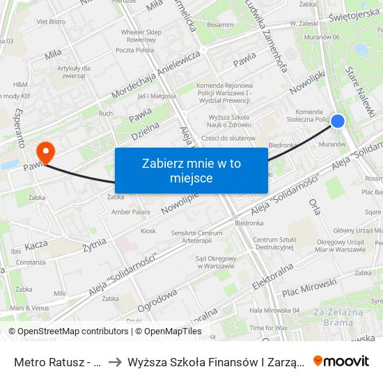 Metro Ratusz - Arsenał 01 to Wyższa Szkoła Finansów I Zarządzania W Warszawie map