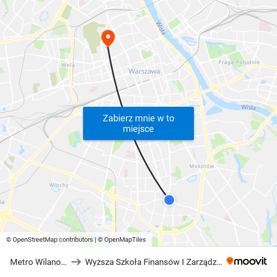 Metro Wilanowska to Wyższa Szkoła Finansów I Zarządzania W Warszawie map