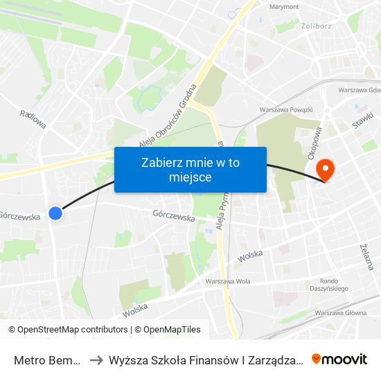 Metro Bemowo 01 to Wyższa Szkoła Finansów I Zarządzania W Warszawie map