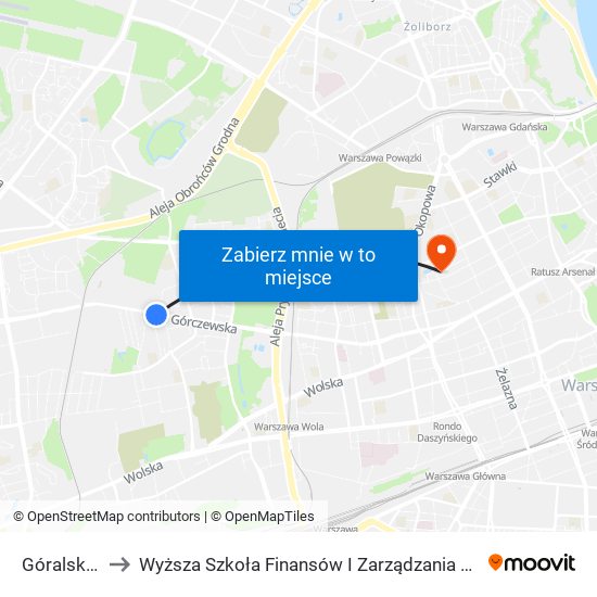 Góralska 01 to Wyższa Szkoła Finansów I Zarządzania W Warszawie map