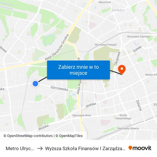 Metro Ulrychów 02 to Wyższa Szkoła Finansów I Zarządzania W Warszawie map