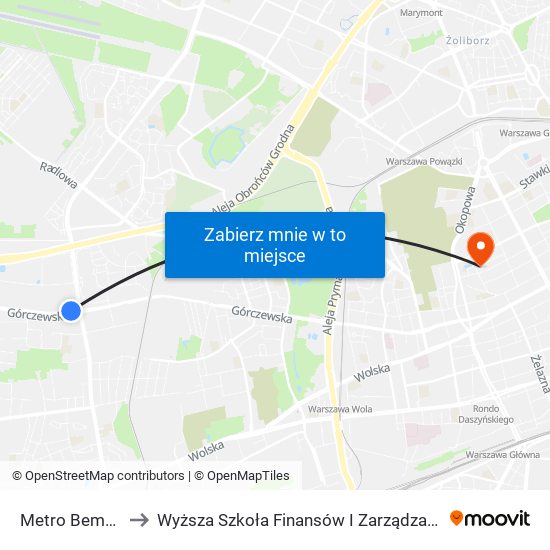 Metro Bemowo 02 to Wyższa Szkoła Finansów I Zarządzania W Warszawie map