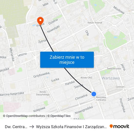 Dw. Centralny 03 to Wyższa Szkoła Finansów I Zarządzania W Warszawie map