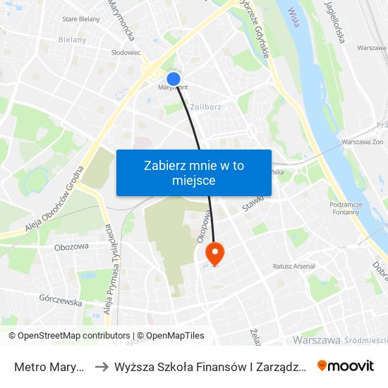 Metro Marymont 01 to Wyższa Szkoła Finansów I Zarządzania W Warszawie map