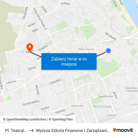 Pl. Teatralny to Wyższa Szkoła Finansów I Zarządzania W Warszawie map