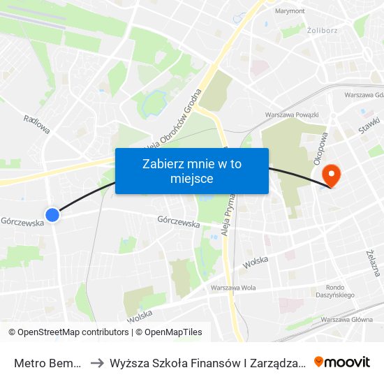 Metro Bemowo 04 to Wyższa Szkoła Finansów I Zarządzania W Warszawie map