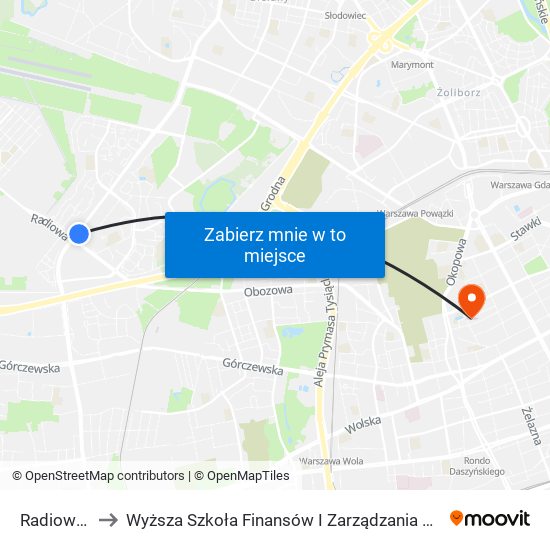 Radiowa 02 to Wyższa Szkoła Finansów I Zarządzania W Warszawie map