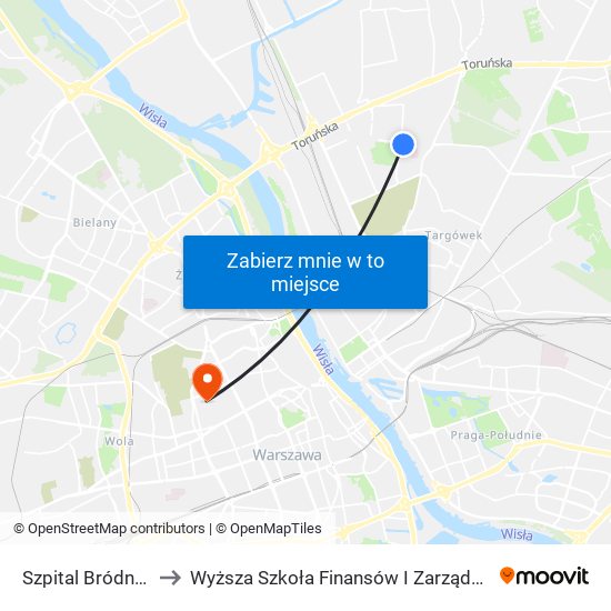 Szpital Bródnowski 02 to Wyższa Szkoła Finansów I Zarządzania W Warszawie map