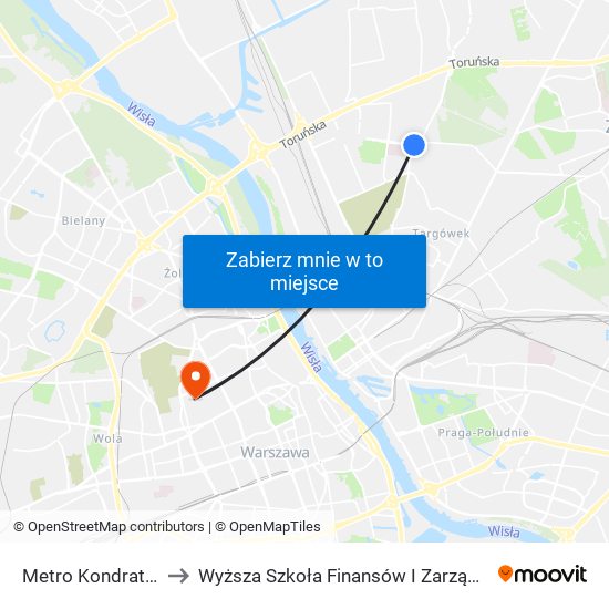 Metro Kondratowicza 02 to Wyższa Szkoła Finansów I Zarządzania W Warszawie map