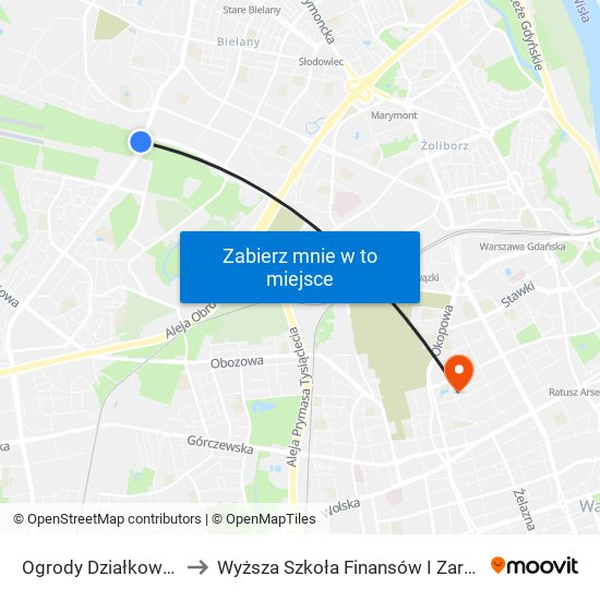 Ogrody Działkowe Bemowo 02 to Wyższa Szkoła Finansów I Zarządzania W Warszawie map