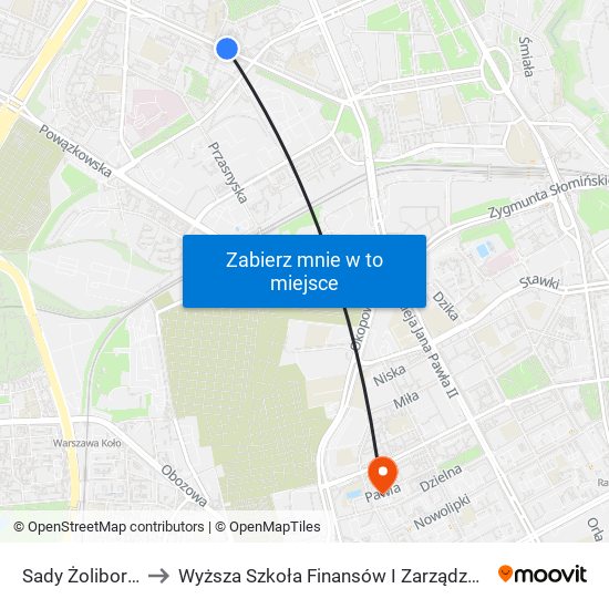 Sady Żoliborskie 02 to Wyższa Szkoła Finansów I Zarządzania W Warszawie map