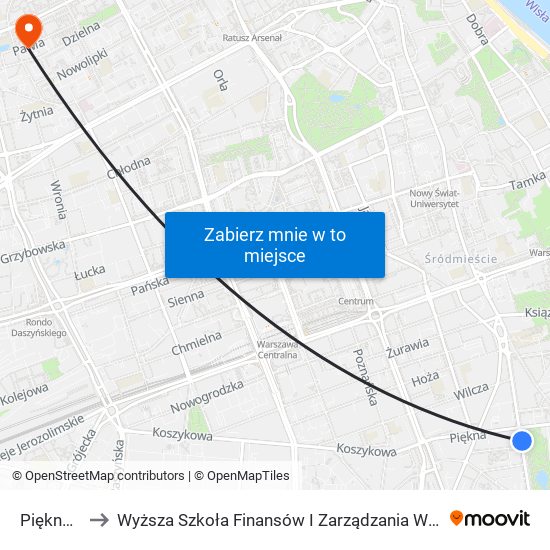 Piękna to Wyższa Szkoła Finansów I Zarządzania W Warszawie map