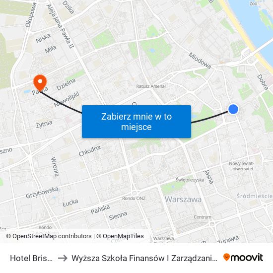 Hotel Bristol 01 to Wyższa Szkoła Finansów I Zarządzania W Warszawie map