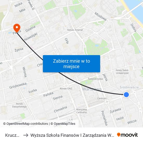 Krucza 02 to Wyższa Szkoła Finansów I Zarządzania W Warszawie map