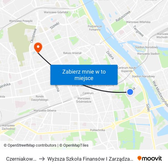 Czerniakowska 01 to Wyższa Szkoła Finansów I Zarządzania W Warszawie map