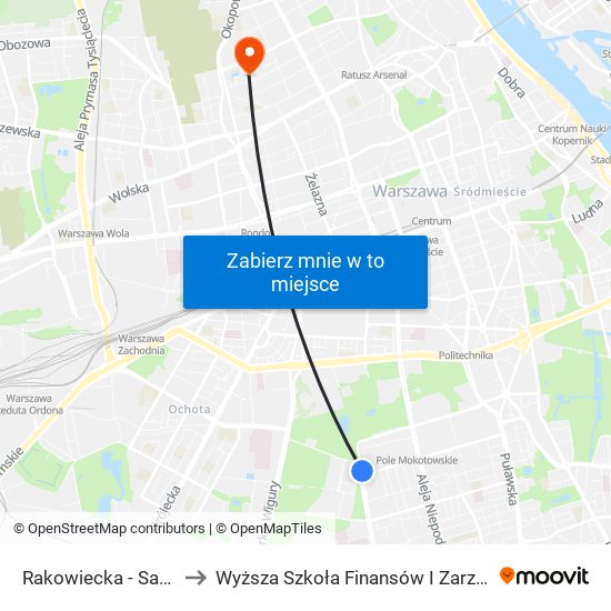 Rakowiecka - Sanktuarium 02 to Wyższa Szkoła Finansów I Zarządzania W Warszawie map