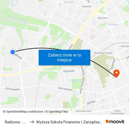 Radiowa - WAT 02 to Wyższa Szkoła Finansów I Zarządzania W Warszawie map