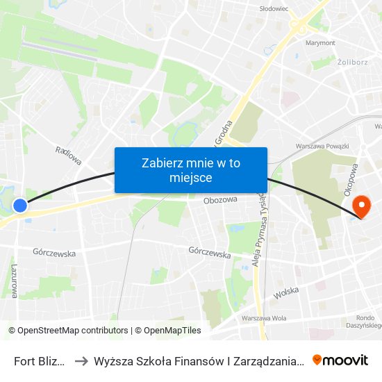 Fort Blizne to Wyższa Szkoła Finansów I Zarządzania W Warszawie map