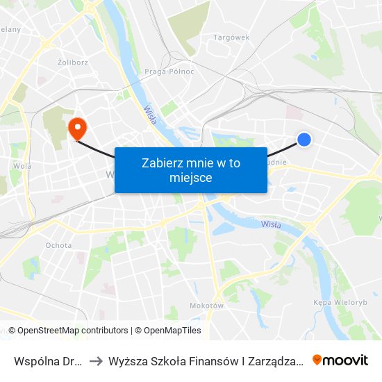 Wspólna Droga 01 to Wyższa Szkoła Finansów I Zarządzania W Warszawie map