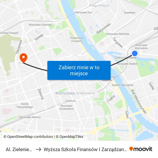 Al. Zieleniecka 04 to Wyższa Szkoła Finansów I Zarządzania W Warszawie map