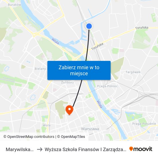 Marywilska-Las to Wyższa Szkoła Finansów I Zarządzania W Warszawie map